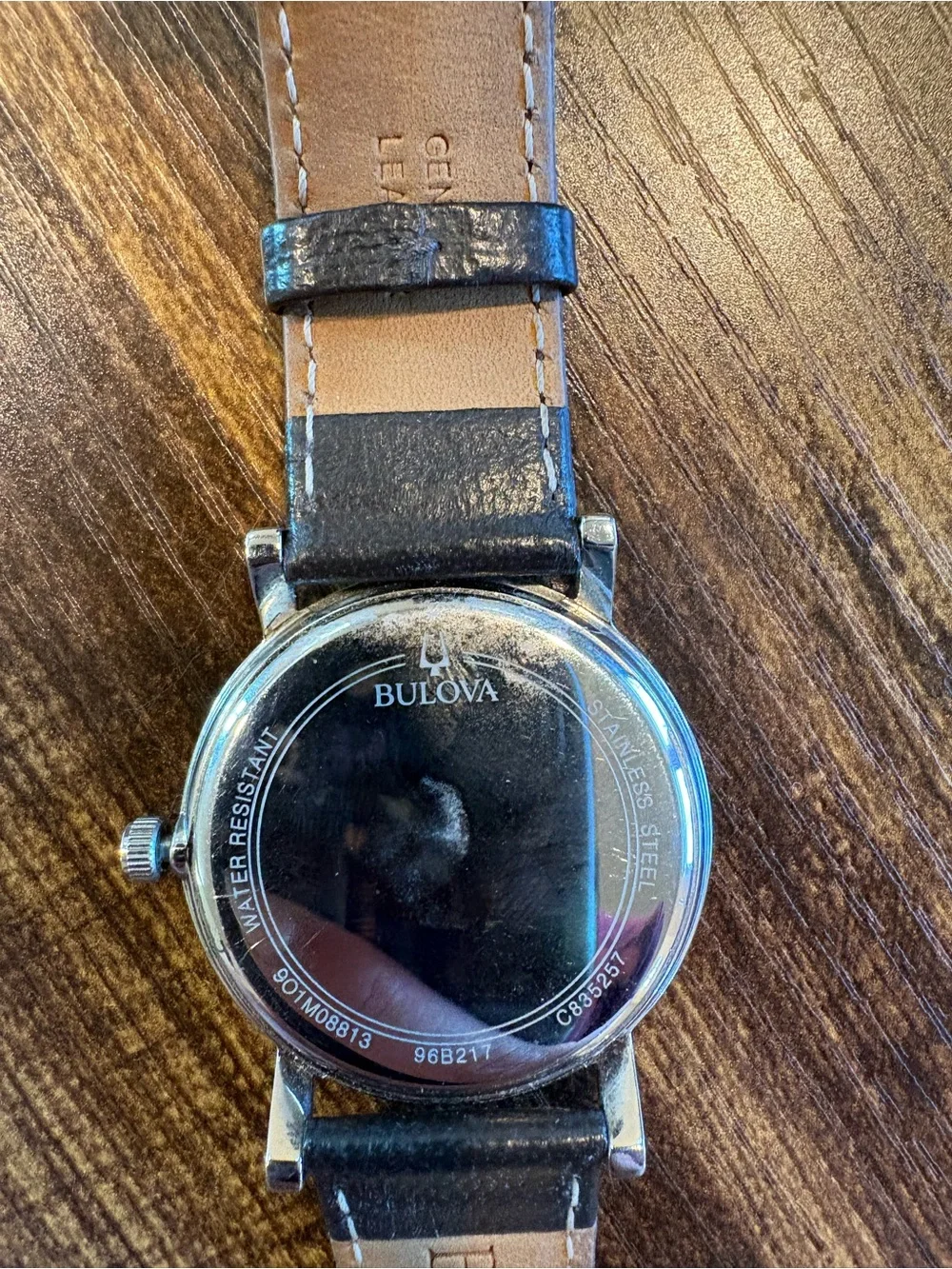 Bulova Silver Dial Watch with Black Leather Strap